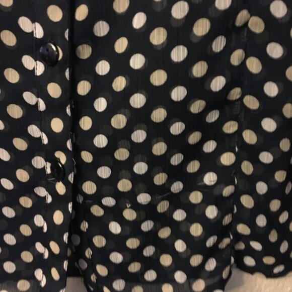 Christopher & Banks Navy Blue Sheer Polka Dot Top Women Petite Medium Pleated - Picture 4 of 8